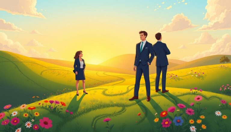 Three people on a hill at sunrise representing the practice's warm, human approach.
